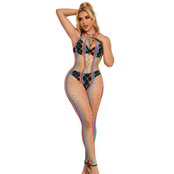 SUBBLIME - 952358 RAINBOW HALTER NECK FISHNET BODYSTOCKING TAMANHO ÚNICO