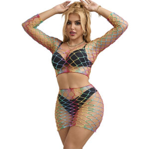 SUBBLIME - 952440 2 PEAS FISHNET BODYSTOCKING MANGA COMPRIDA ARCO-ÍRIS TAMANHO ÚNICO